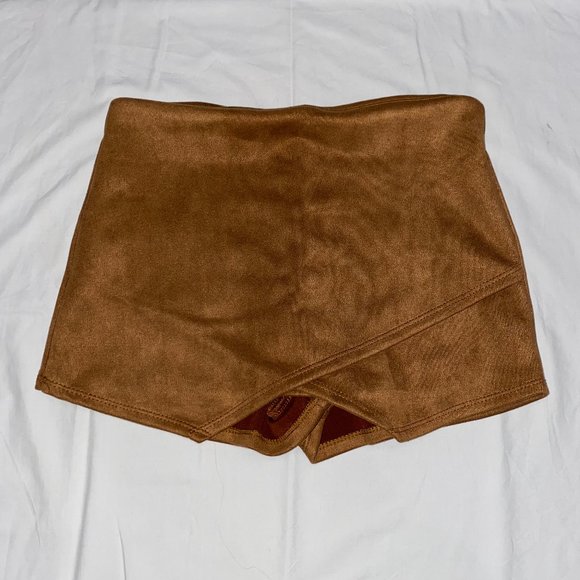 Brown Suede Skort with Back Zip - Picture 1 of 2